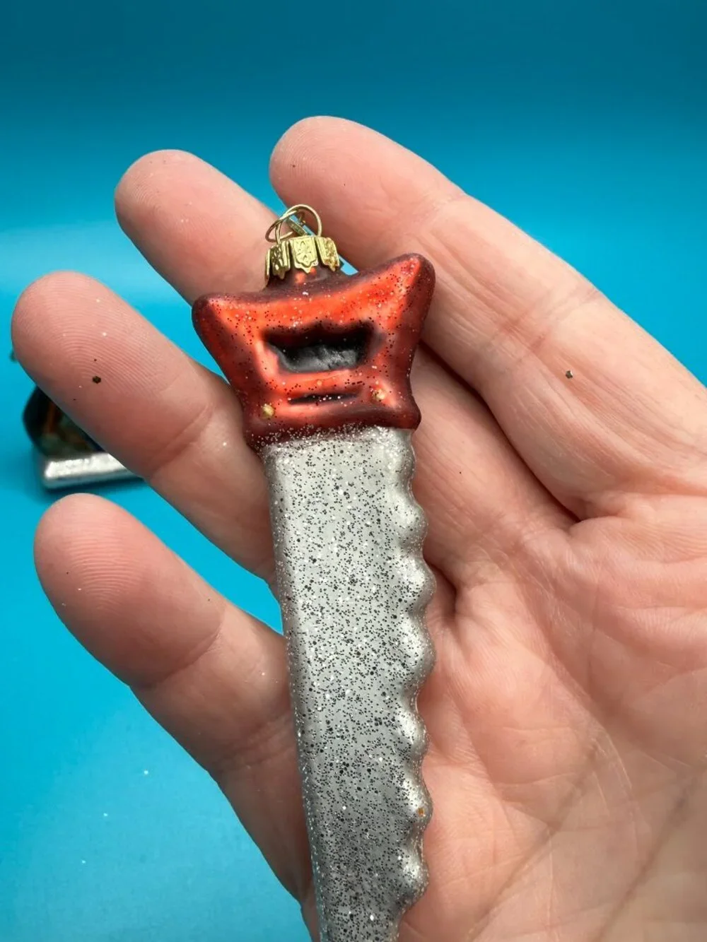 Lot of 3 Dept 56 Christmas Mini Glass Ornaments Hardware Tools Plane Saw Wrench